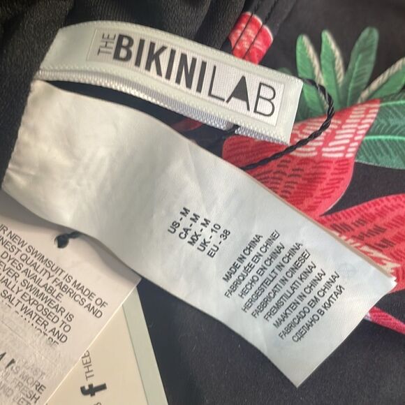 Bikini Lab Love On Trop Plunge Front Tropical Floral One Piece Black swimsuit - Picture 11 of 12